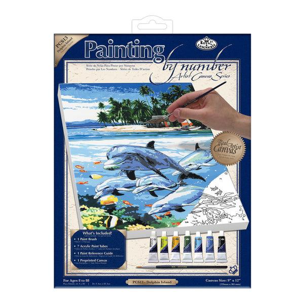 royal and langnickel PCS13 | Painting by numbers™ 10pc 9" x 12" Dolphin Island Canvas Painting Project