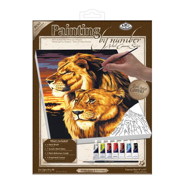 royal and langnickel PCS3 | Painting by numbers™ 10pc 9" x 12" Lion & Lioness Canvas Painting Project