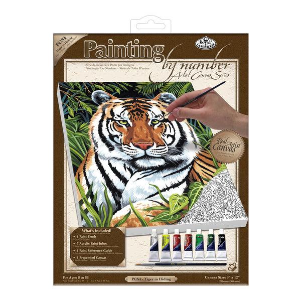 royal and langnickel PCS4 | Painting by numbers™ 10pc 9" x 12" Tiger in Hiding Canvas Painting Project