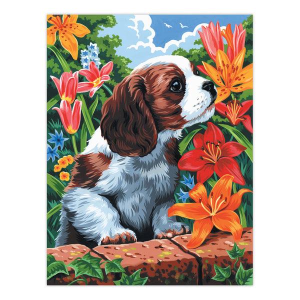 Royal And Langnickel PCS7 | Painting By Numbers™ 10pc 9" X 12" Puppy & Flowers Canvas Painting Project