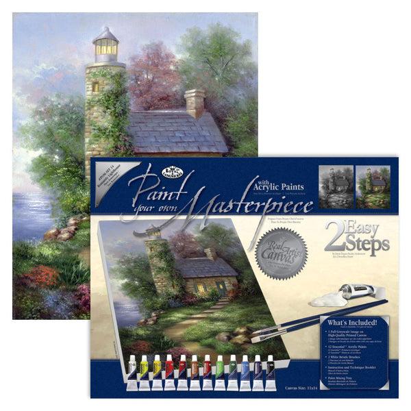 royal and langnickel POM-SET14 | Paint your own Masterpiece™ 17pc 11" x 14" Romantic Lighthouse Acrylic Painting Project