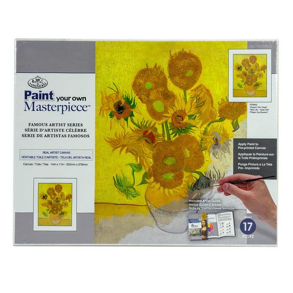royal and langnickel POMA2 | Paint your own Masterpiece™ 17pc 14" x 11" Still Life - Vase with Fifteen Sunflowers by Vincent Van Gogh Canvas Project