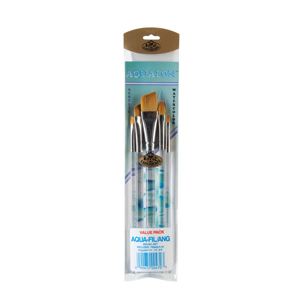 royal and langnickel RAQUA-FIL/ANG | Aqualon™ 5pc Filbert/Angular Brush Set