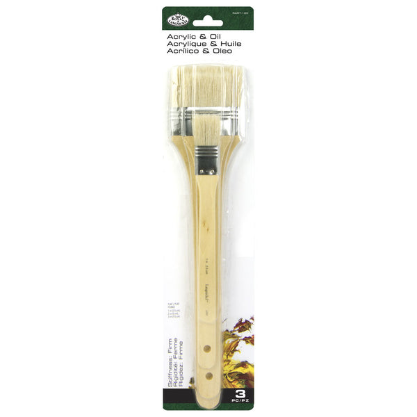 royal and langnickel RART-120 | 3pc White Bristle Long Handle Large Area Flat Brush Set