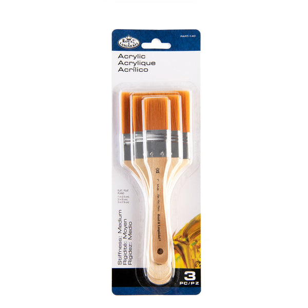 Royal And Langnickel RART-140 | 3pc Golden Taklon Large Area Flat Brush Set