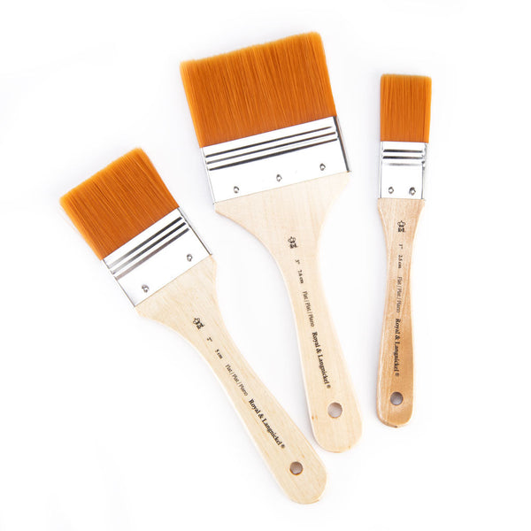 royal and langnickel RART-140 | 3pc Golden Taklon Large Area Flat Brush Set