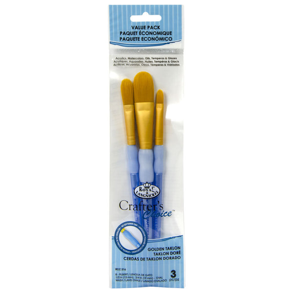 royal and langnickel RCC 216 | Crafter's Choice™ 3pc Golden Taklon Filbert/Oval Wash Brush Set