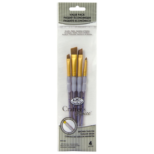 royal and langnickel RCC 235 | Crafter's Choice™ 4pc Brown Taklon Angular Brush Set