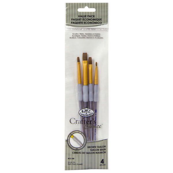 royal and langnickel RCC 238 | Crafter's Choice™ 4pc Brown Taklon Flat Brush Set