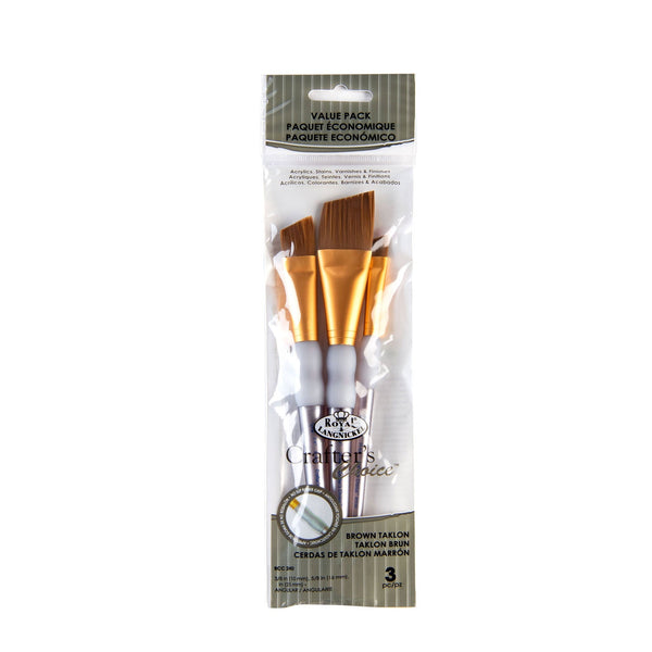royal and langnickel RCC 240 | Crafter's Choice™ 3pc Brown Taklon Angular Brush Set