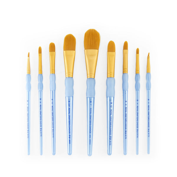 Royal And Langnickel RCC 303 | Crafter's Choice™ 9pc Golden Taklon Filbert/Oval Wash Brush Set