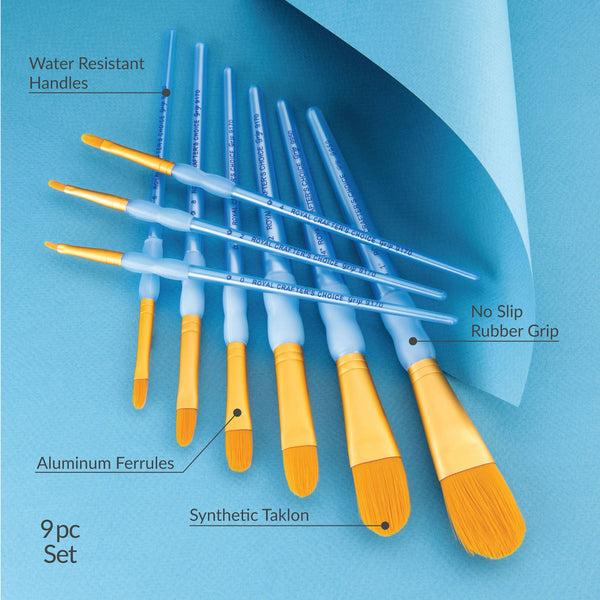 Royal And Langnickel RCC 303 | Crafter's Choice™ 9pc Golden Taklon Filbert/Oval Wash Brush Set
