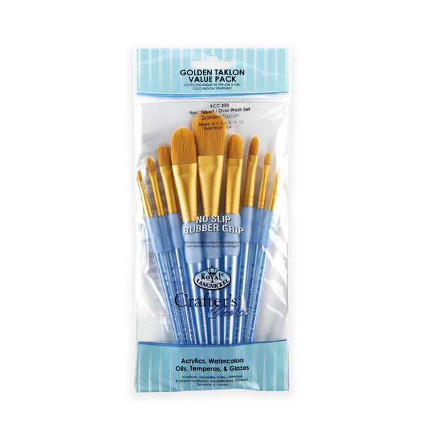 royal and langnickel RCC 303 | Crafter's Choice™ 9pc Golden Taklon Filbert/Oval Wash Brush Set