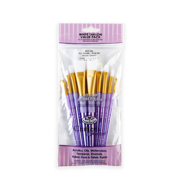 royal and langnickel RCC 306 | Crafter's Choice™ 9pc White Taklon Shader/Wash Brush Set