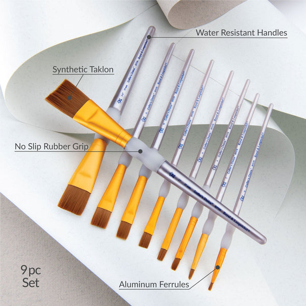 Royal And Langnickel RCC 310 | Crafter's Choice™ 9pc Brown Taklon Variety Brush Set