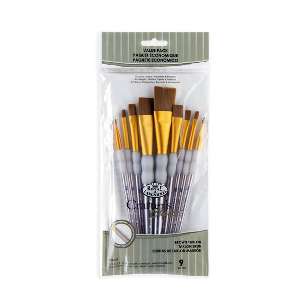 royal and langnickel RCC 310 | Crafter's Choice™ 9pc Brown Taklon Variety Brush Set