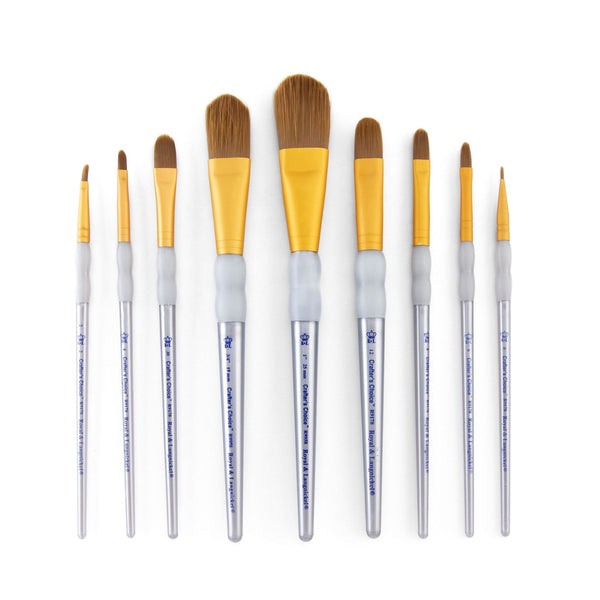 Royal And Langnickel RCC 311 | Crafter's Choice™ 9pc Brown Taklon Filbert/Wash Brush Set
