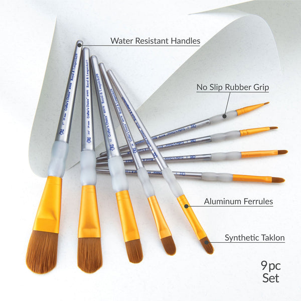 Royal And Langnickel RCC 311 | Crafter's Choice™ 9pc Brown Taklon Filbert/Wash Brush Set