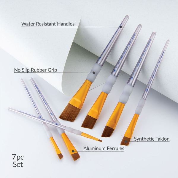 Royal And Langnickel RCC 312 | Crafter's Choice™ 7pc Brown Taklon Angular Brush Set