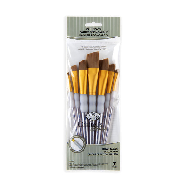 royal and langnickel RCC 312 | Crafter's Choice™ 7pc Brown Taklon Angular Brush Set