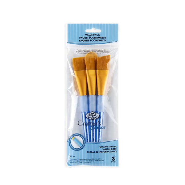 royal and langnickel RCC 401 | Crafter's Choice™ 3pc Golden Taklon Large Variety Brush Set