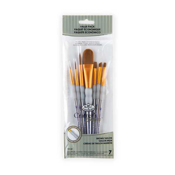 royal and langnickel RCC 409 | Crafter's Choice™ 7pc Brown Taklon Variety Brush Set