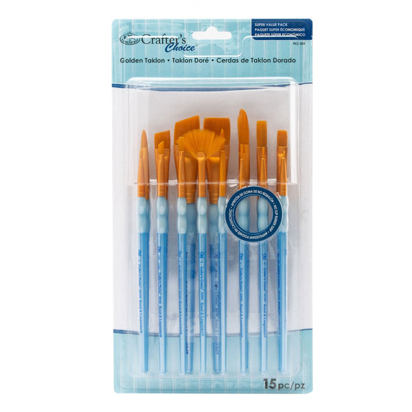 royal and langnickel RCC 601 | Crafter's Choice™ 15pc Golden Taklon Variety Brush Set