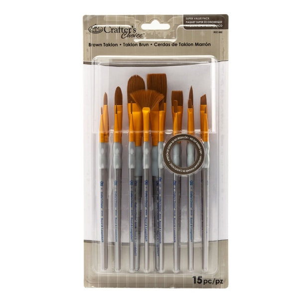 royal and langnickel RCC 602 | Crafter's Choice™ 15pc Brown Taklon Variety Brush Set