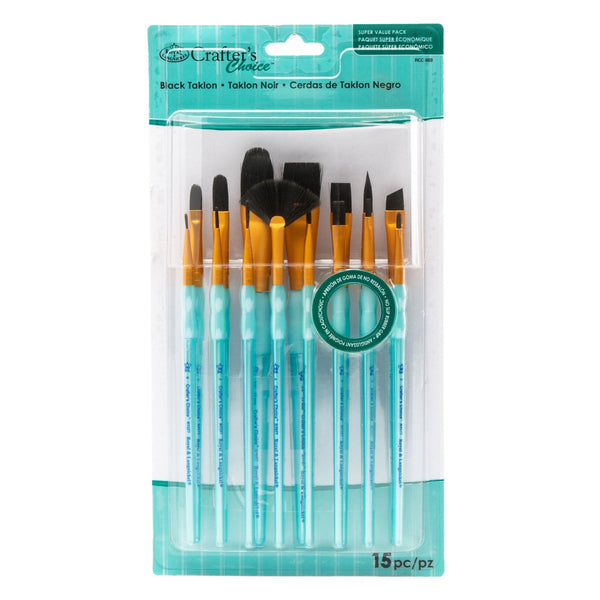 royal and langnickel RCC 603 | Crafter's Choice™ 15pc Black Taklon Variety Brush Set