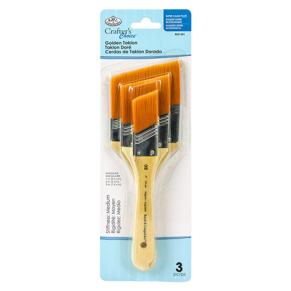 royal and langnickel RCC 801 | Crafter's Choice™ 3pc Golden Taklon Large Area Angular Brush Set