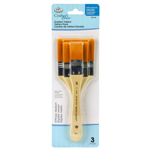royal and langnickel RCC 802 | Crafter's Choice™ 3pc Golden Taklon Large Area Flat Brush Set