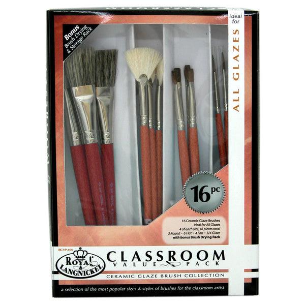 royal and langnickel RCVP-105 | Classroom 16pc Ceramic Glaze Variety Brush Set