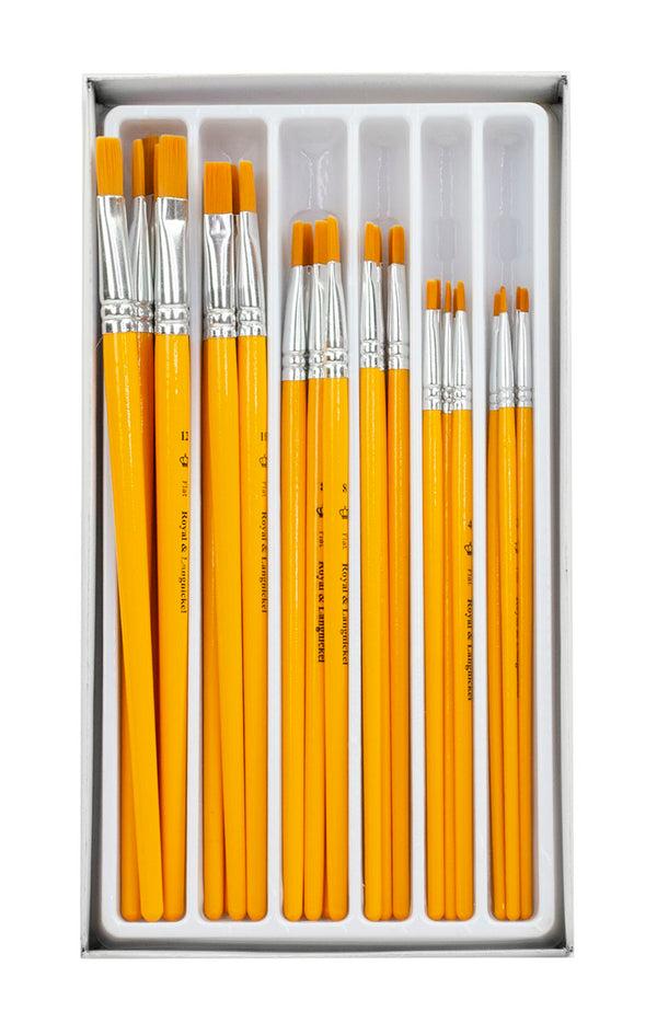 Royal And Langnickel RCVP-116 | Gold Taklon Standard Handle 30pc Flat Brush Value Set