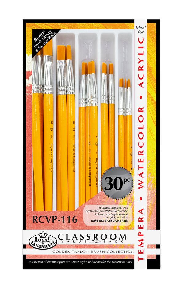 royal and langnickel RCVP-116 | Gold Taklon Standard Handle 30pc Flat Brush Value Set