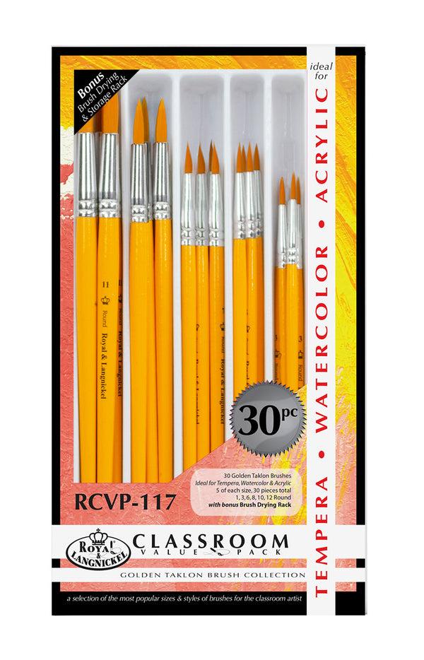 royal and langnickel RCVP-117 | Gold Taklon Standard Handle 30pc Round Brush Value Set