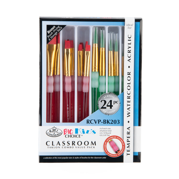 royal and langnickel RCVP-BK203 | Big Kid's Choice™ 24pc Taklon Flat/Round Brush Classroom Value Pack