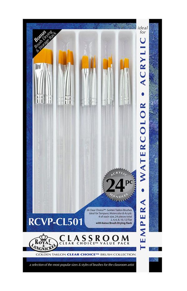 royal and langnickel RCVP-CL501 | Clear Choice 24pc Golden Taklon Flat Brush Set