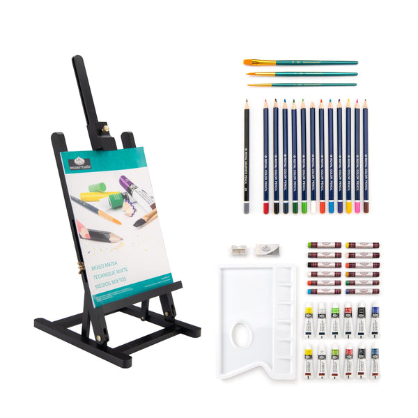 Royal And Langnickel REA5740 | Essentials™ 45pc Black Series Mixed Media H-Frame Easel Art Set