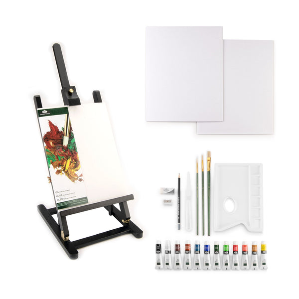 Royal And Langnickel REA5743 | Essentials™ 23pc Black Series Oil Paint H-Frame Easel Art Set