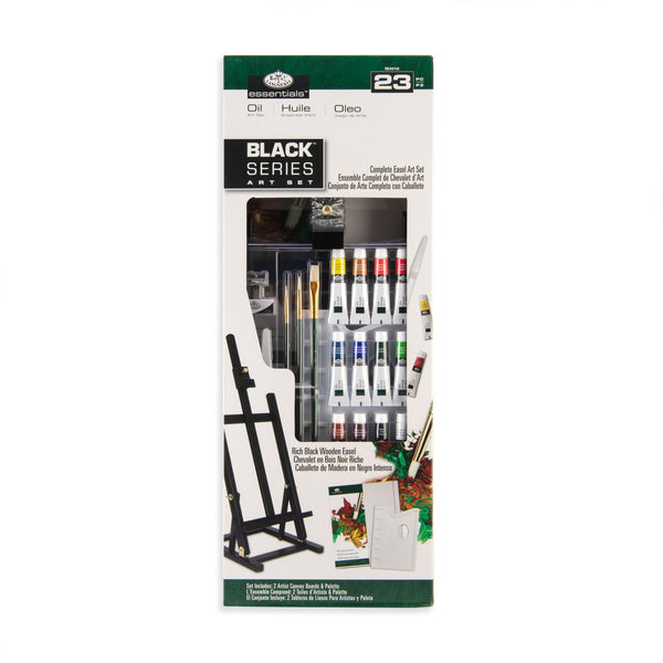 royal and langnickel REA5743 | essentials™ 23pc Black Series Oil Paint H-Frame Easel Art Set
