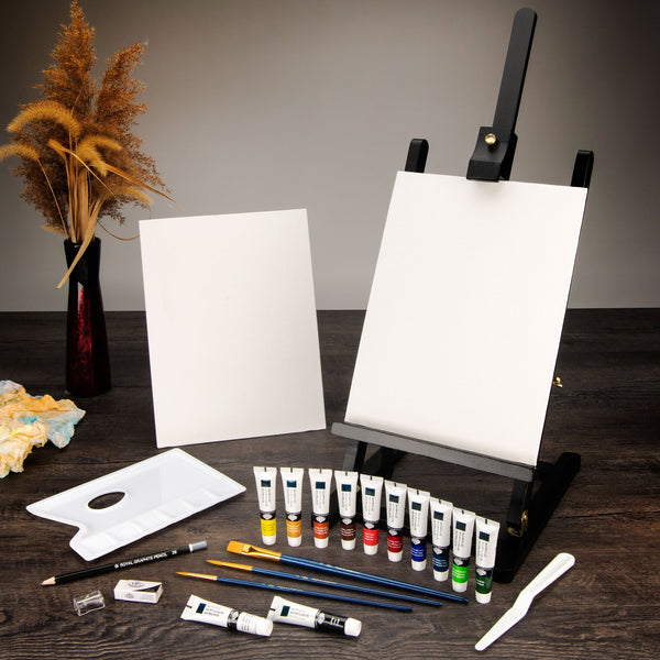 Royal And Langnickel REA5744 | Essentials™ 23pc Black Series Acrylic Paint H-Frame Easel Art Set