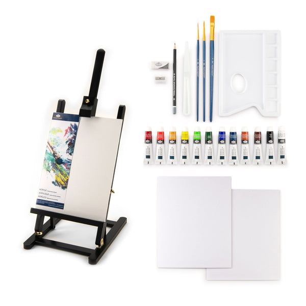 Royal And Langnickel REA5744 | Essentials™ 23pc Black Series Acrylic Paint H-Frame Easel Art Set