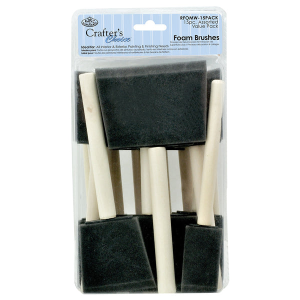 royal and langnickel RFOMW-15PACK | Crafter's Choice™ 15pc Assorted Foam Brush Set