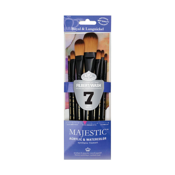 royal and langnickel RMAJ-302 | Majestic™ Standard Handle 7pc Filbert & Oval Wash Brush Set