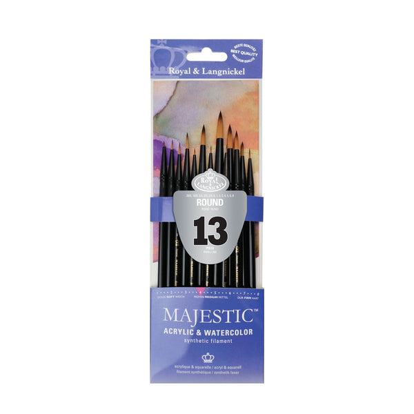 royal and langnickel RMAJ-304 | Majestic™ 13pc Standard Handle Acrylic & Watercolor Round Brush Set