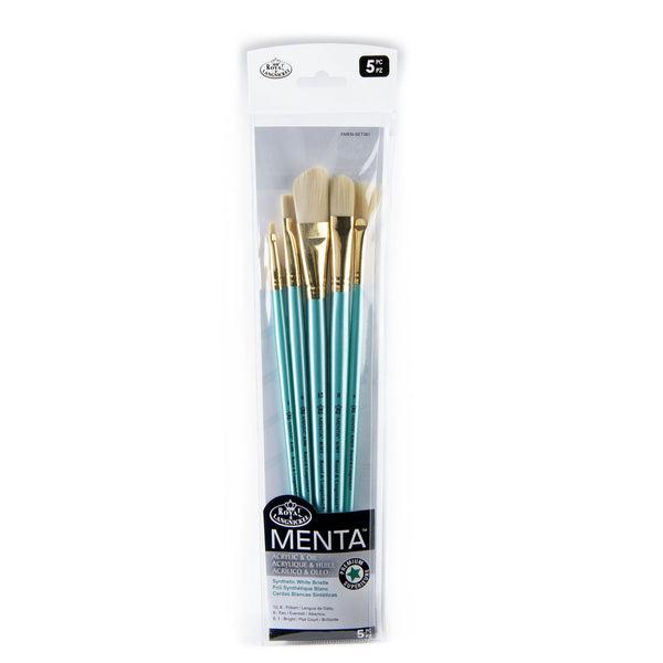 royal and langnickel RMEN-SET381 | Menta™ 5pc Synthetic White Bristle Variety Acrylic & Oil Brush Set 381