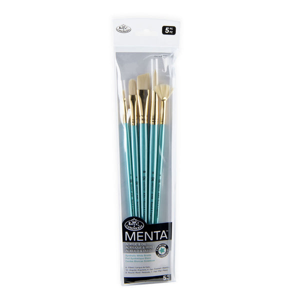 Royal And Langnickel RMEN-SET382 | Menta™ 5pc Synthetic White Bristle Variety Acrylic & Oil Brush Set 382