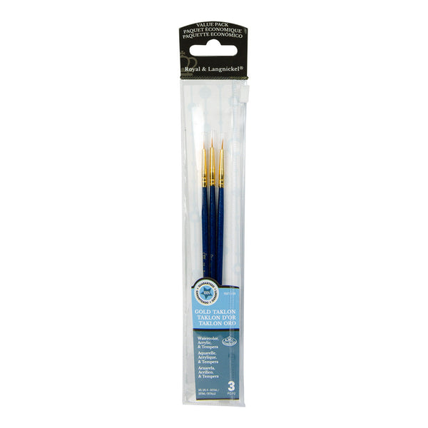 royal and langnickel RSET-9109 | 3pc Golden Taklon Detail Brush Set