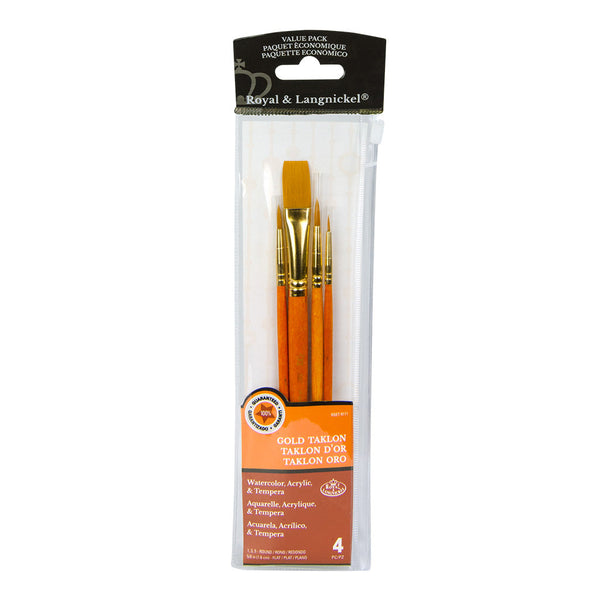 royal and langnickel RSET-9111 | 4pc Golden Taklon Round/Flat Brush Set