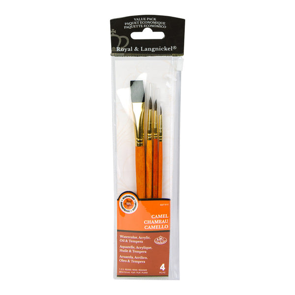 royal and langnickel RSET-9112 | 4pc Camel Hair Flat/Round Brush Set